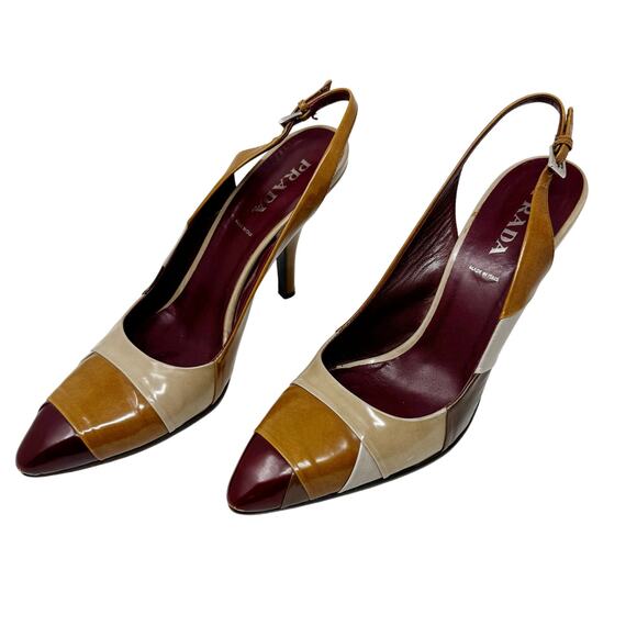 Prada Vintage Y2K Brown Leather Slingback Mule Pumps Logo Heels EU 39 - Picture 9 of 9